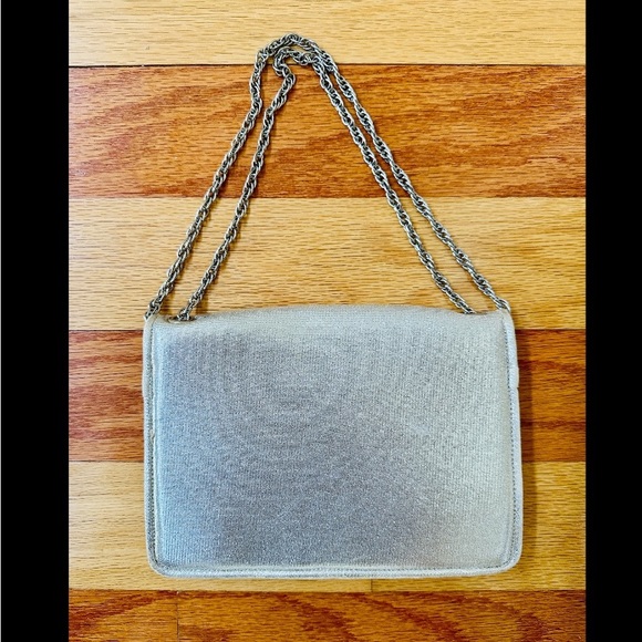 VINTAGE 1960s INGBER SPARKLY SILVER LAME FABRIC EVENING BAG FORMAL METAL CHAIN - Picture 4 of 8